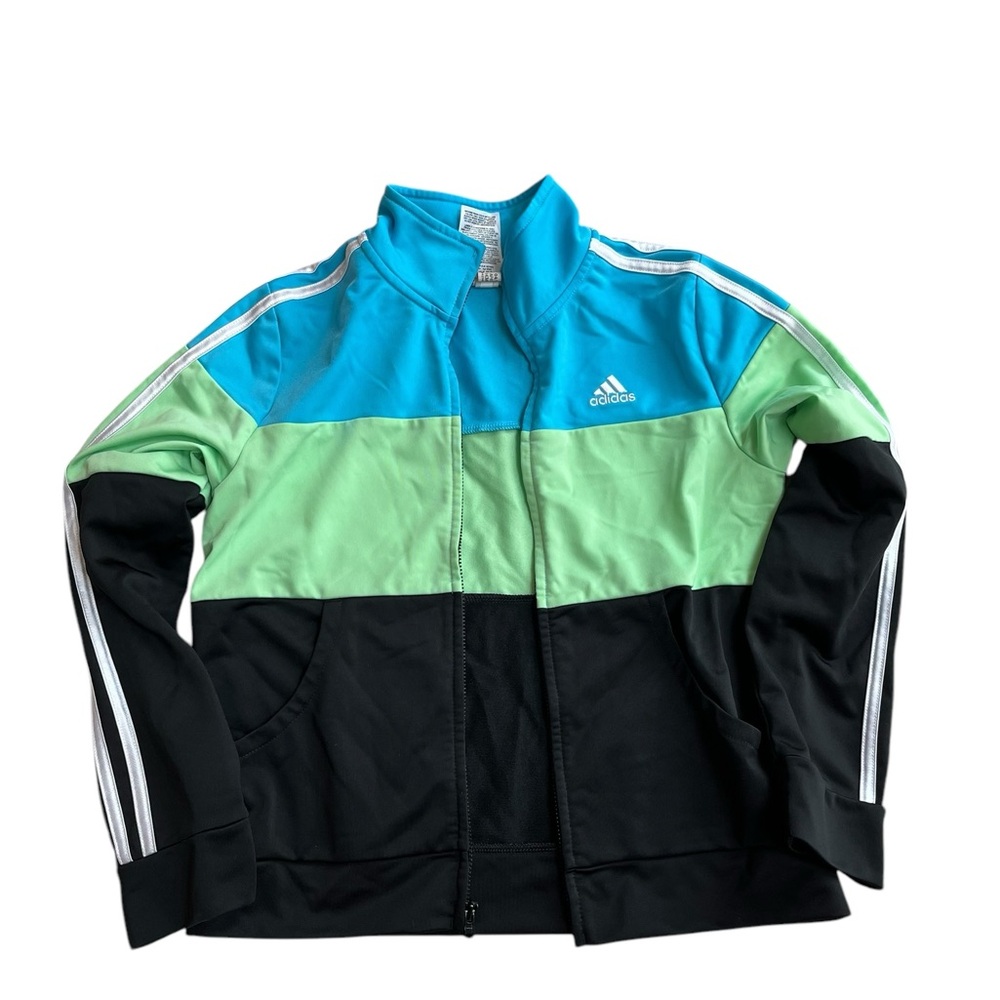 Adidas Kids Colorblock Jacket - Blue, Green, and Black, Size 14 (Large)
